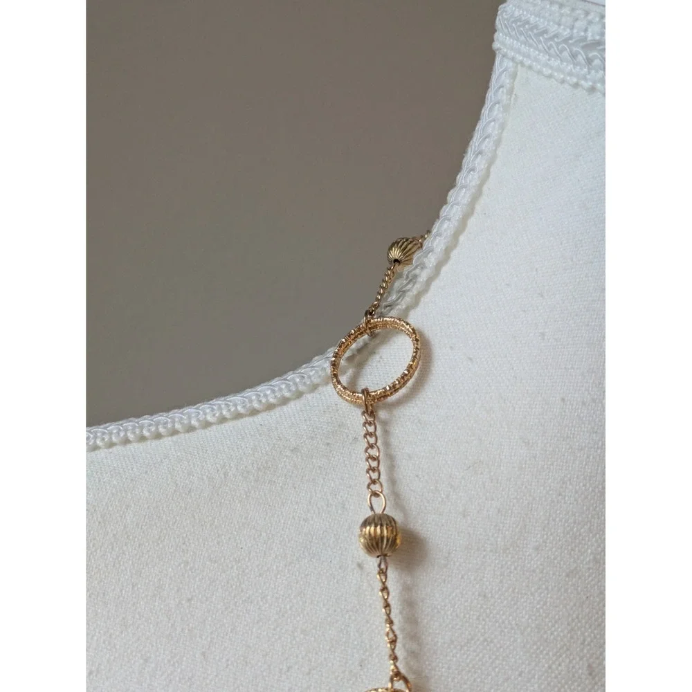 Gold Tone Tassel Necklace With Circular Stations Abstract Classic Elegant 18